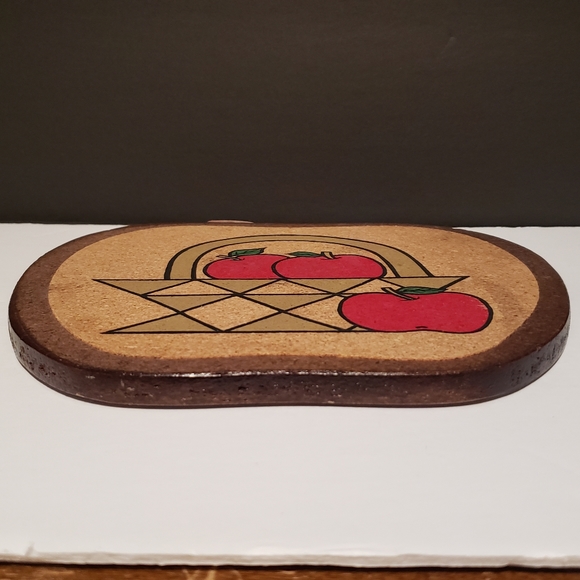 Vintage Apple Trivet Hanging Wood and Cork Hot Plate Wall Decor - Picture 7 of 9